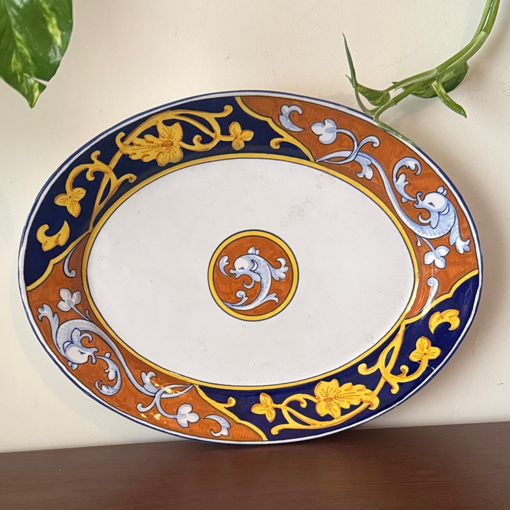 Bernardaud Limoges France Roma Blue oval serving platter